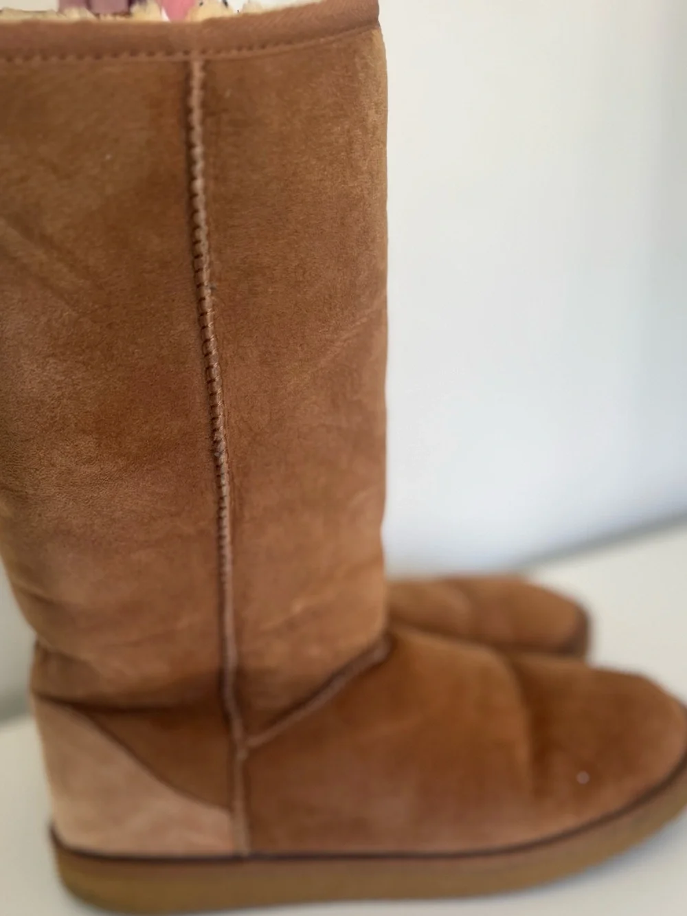 Genuine Sheepskin Tall Winter Boots Chestnut Brown Fur Lined Women’s Size 11